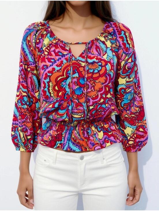 Lilly Pulitzer Tops - Lily Pulitzer Sz L Women Blouse Multicolor floral long Sleeve 100% Silk Boho